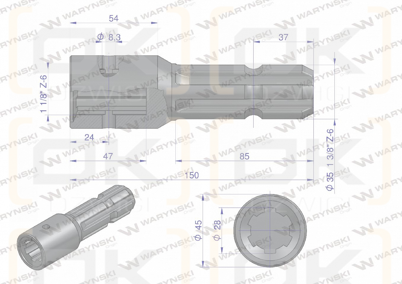 Redukcja adapter z otworem zabezpieczającym 1 1/8