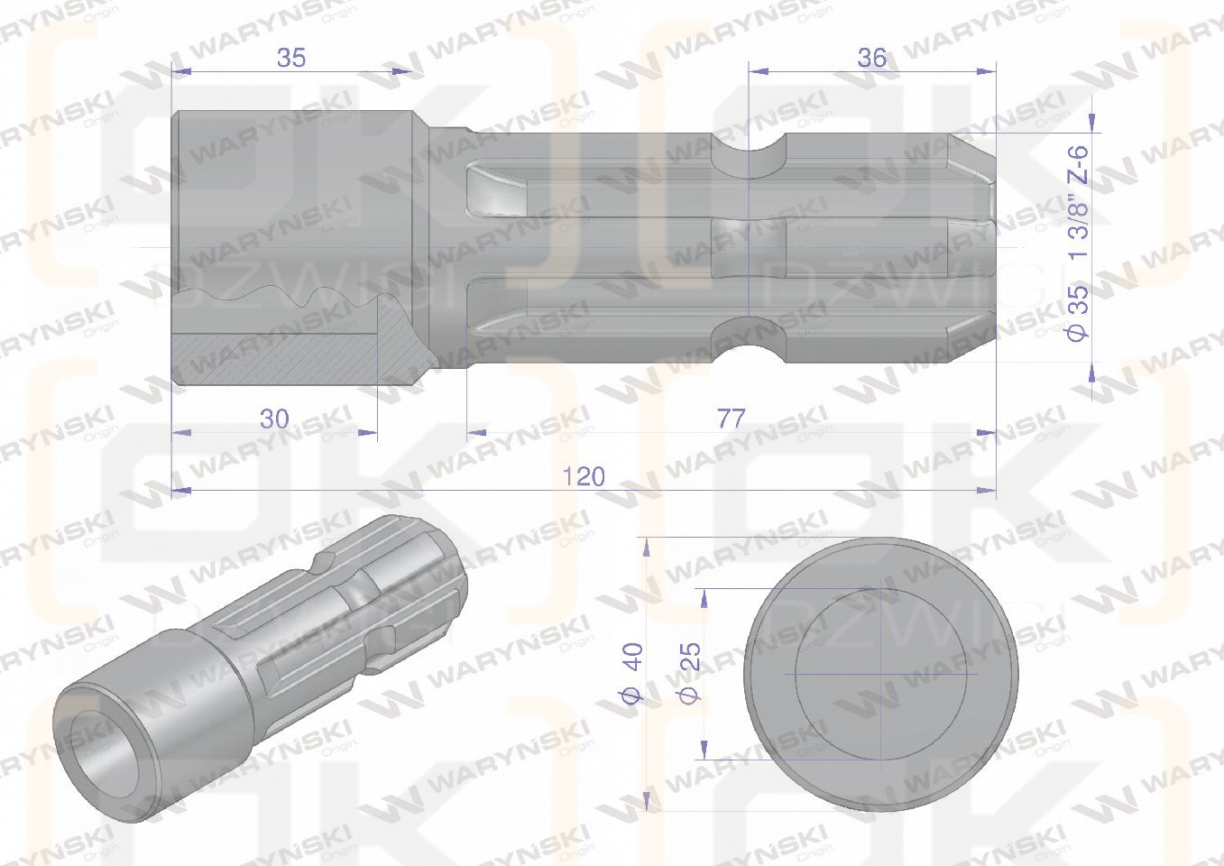 Redukcja adapter otwór wew. Q 25 mm na wałek 1 3/8