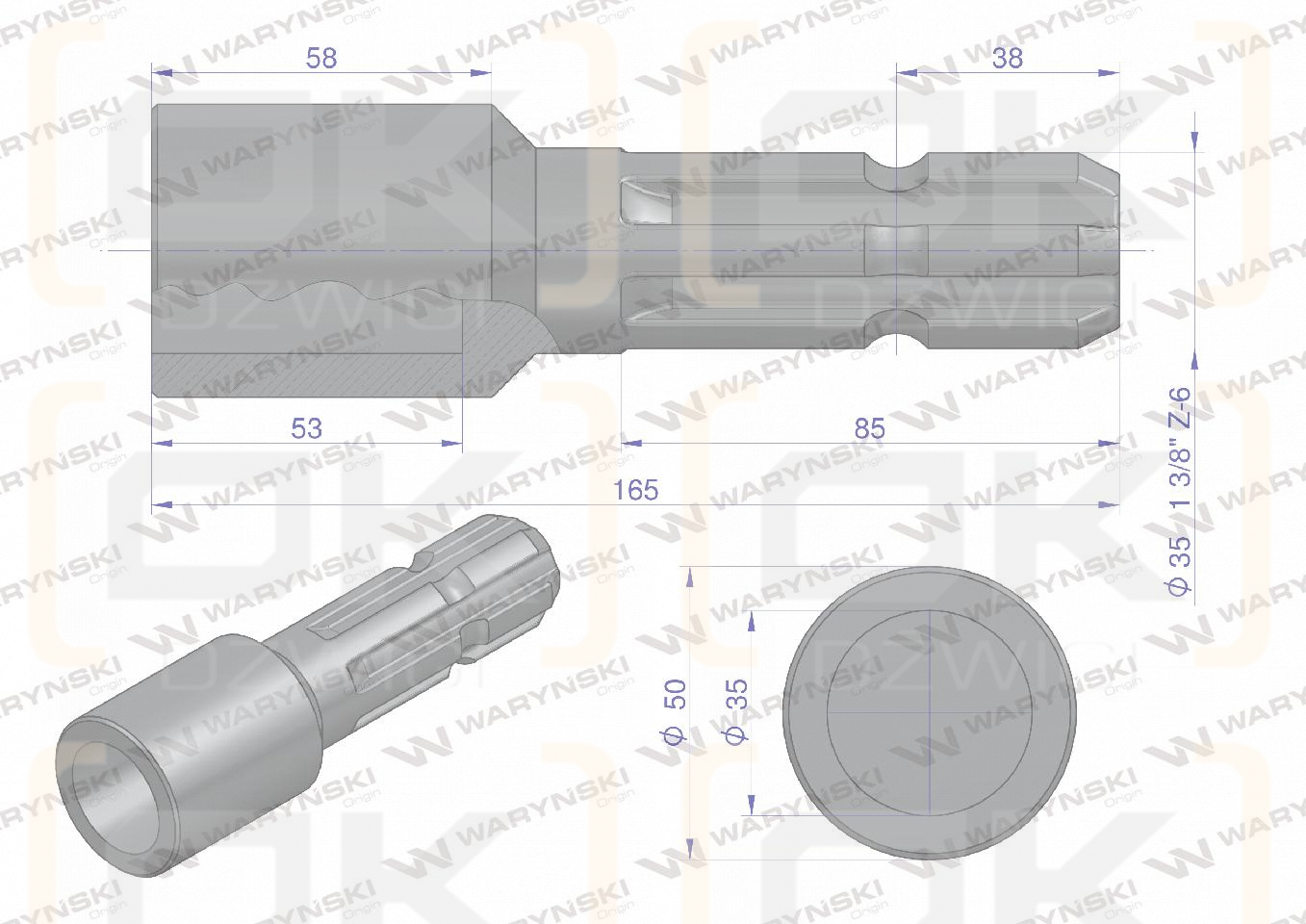 Redukcja adapter otwór wew. Q 35 mm na wałek 1 3/8