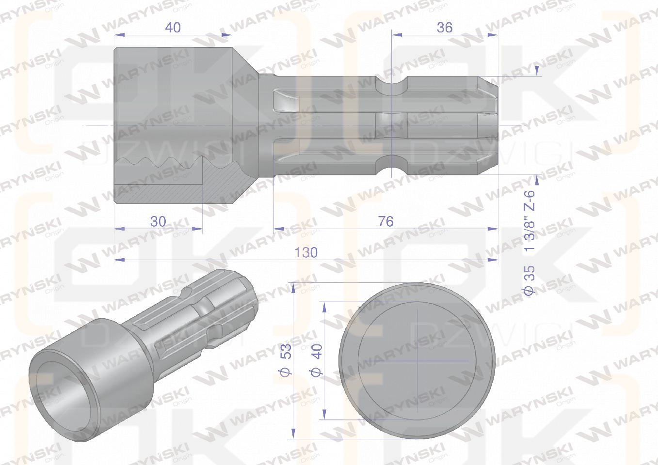Redukcja adapter otwór wew. Q 40 mm na wałek 1 3/8