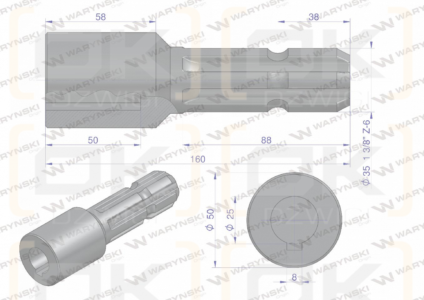 Redukcja adapter na wpust otwór wew. Q 25 mm na wałek 1 3/8