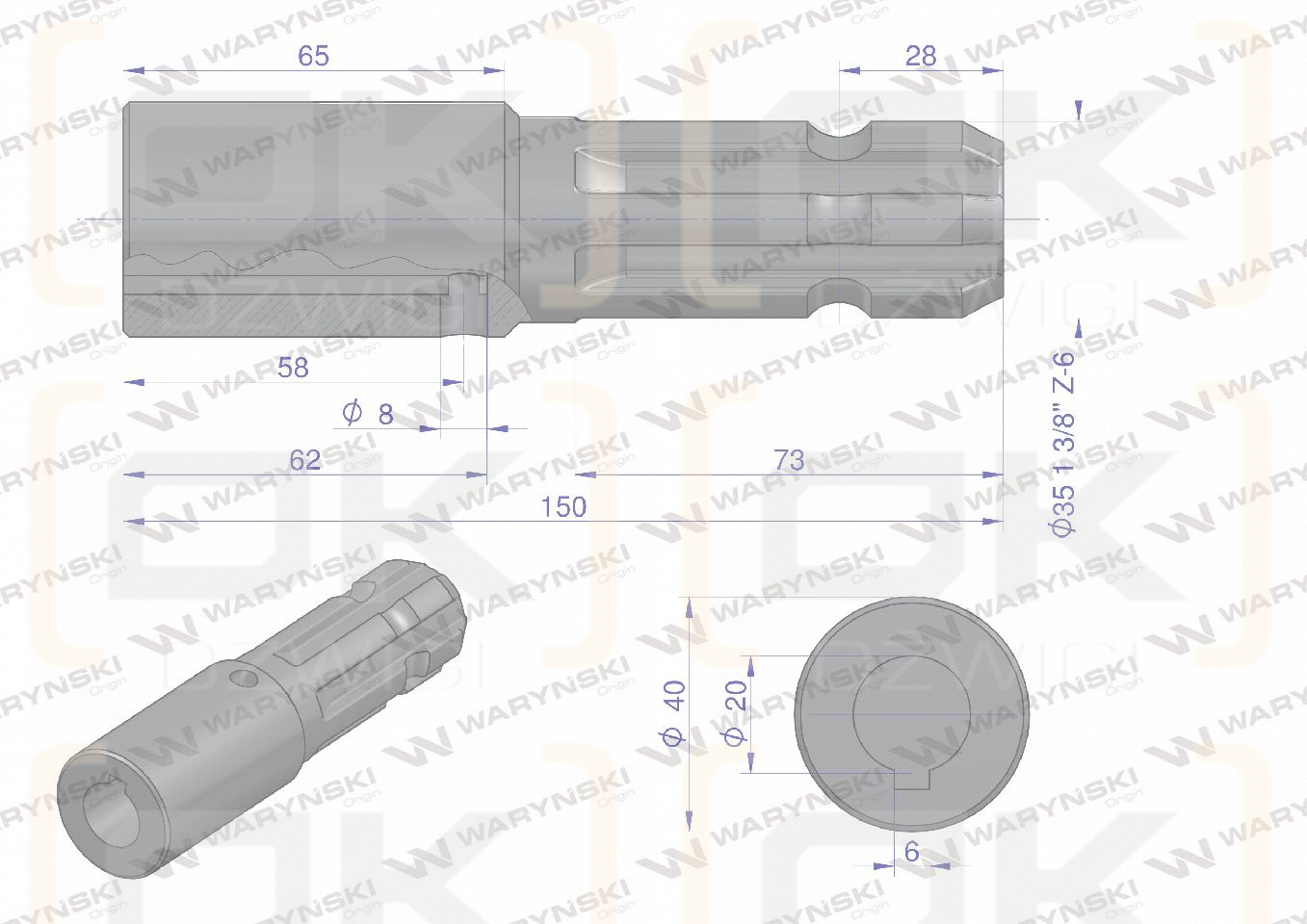 Redukcja adapter na wpust otwór wew. Q 20 mm na wałek 1 3/8