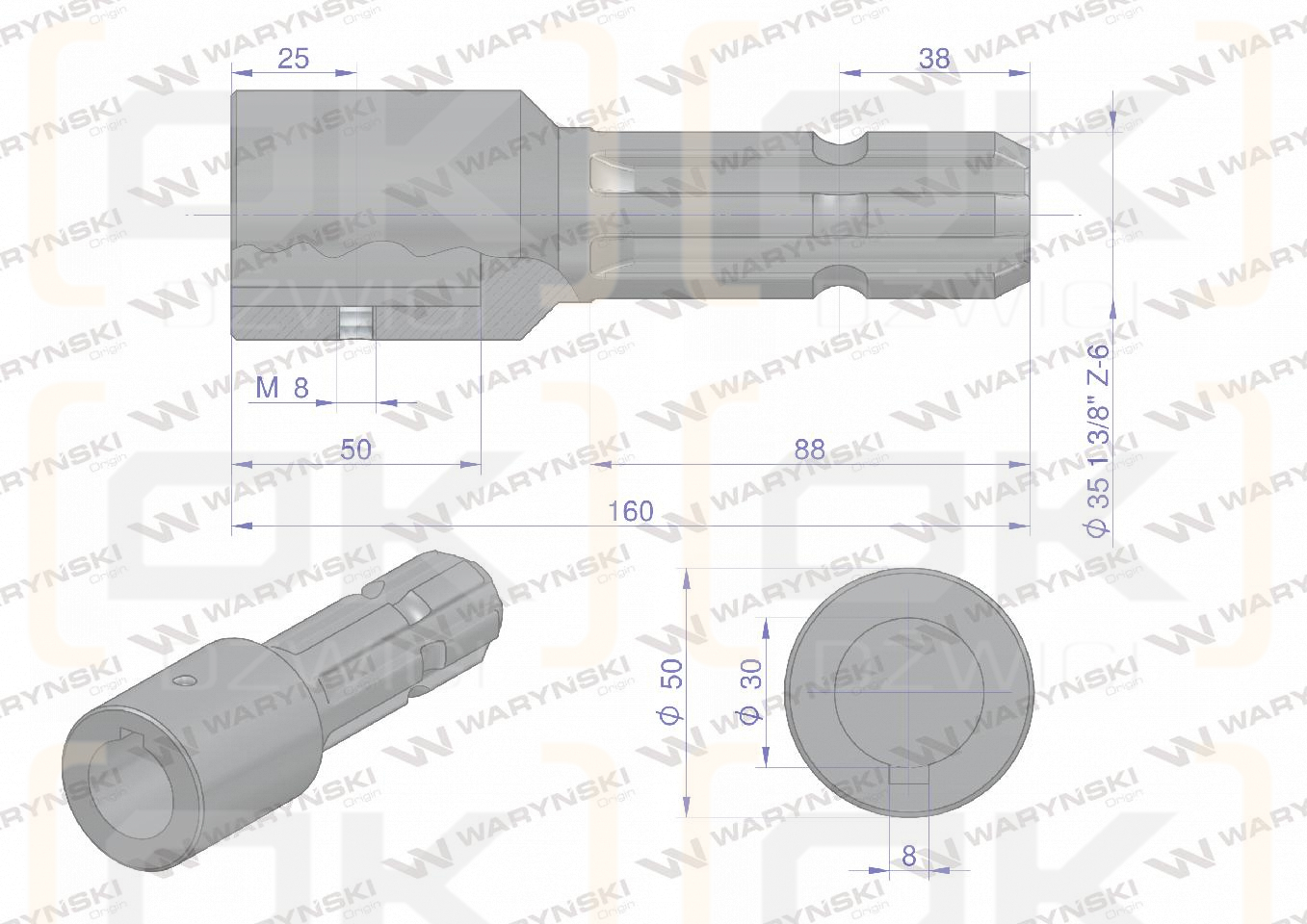 Redukcja adapter na wpust otwór wew. Q 30 mm na wałek 1 3/8 
