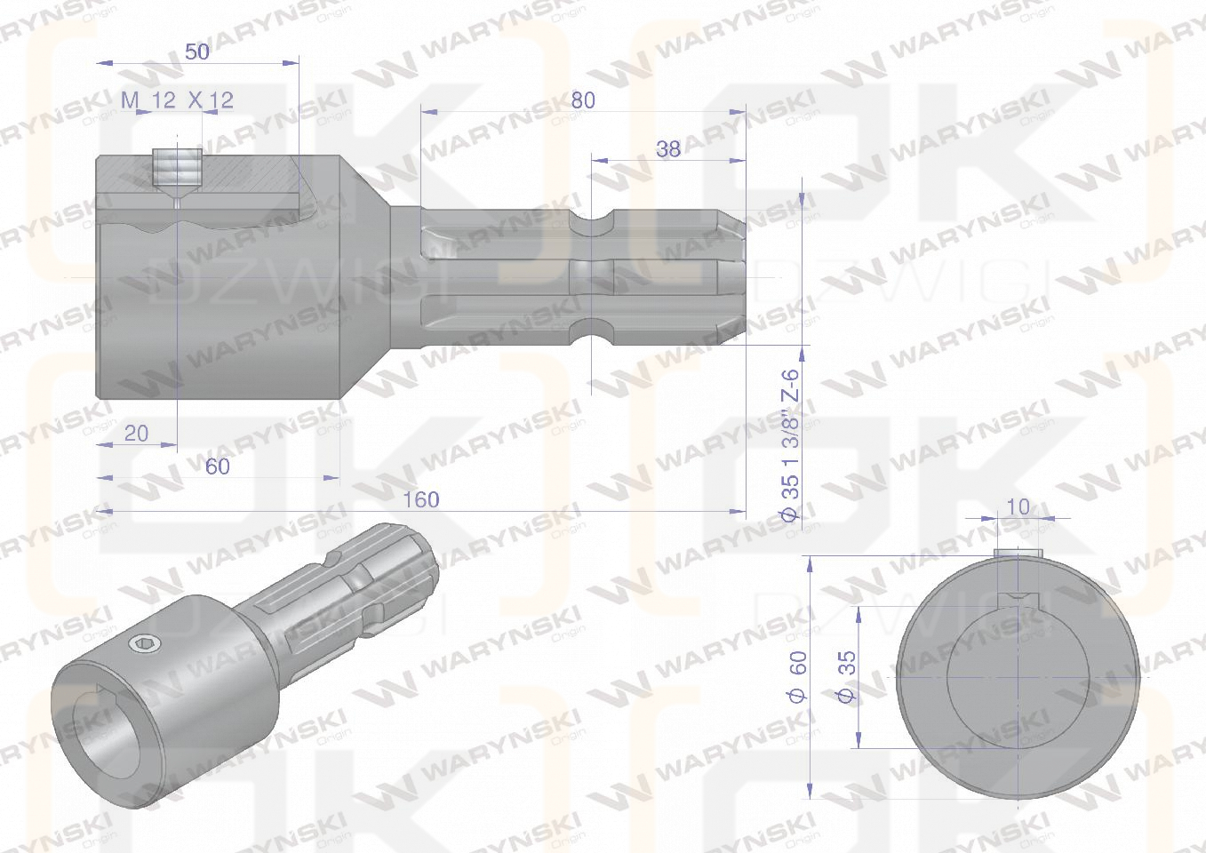 Redukcja adapter na wpust otwór wew. Q 35 mm na wałek 1 3/8 