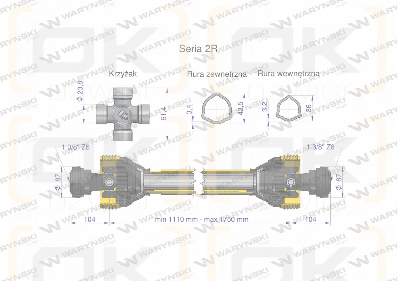 Wał przegubowo-teleskopowy 1110-1750mm 270Nm 40270 CE 2020 seria 2R WARYŃSKI WA25-111