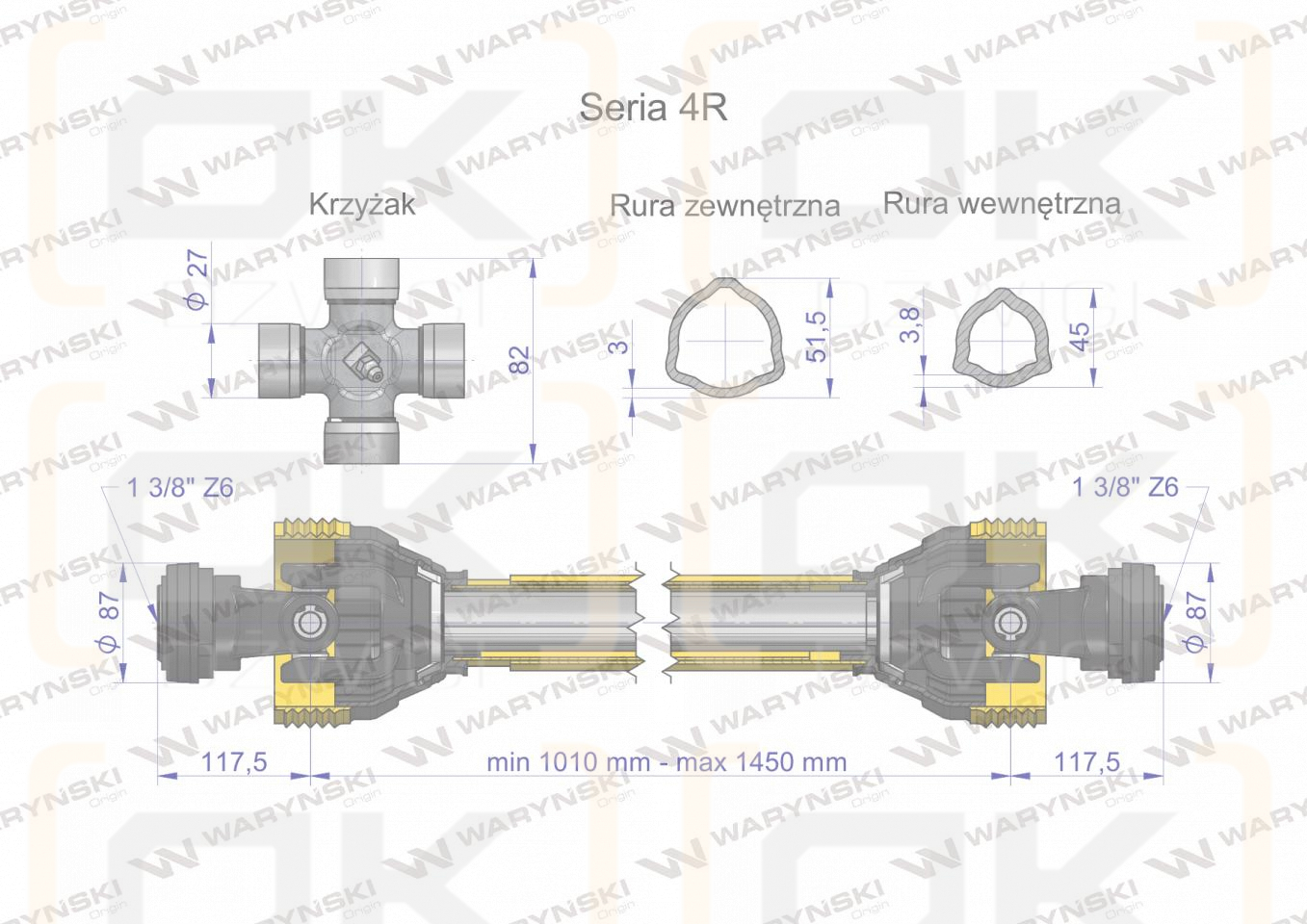 Wał przegubowo-teleskopowy 1010-1450mm 540Nm CE 2020 seria 4R Waryński