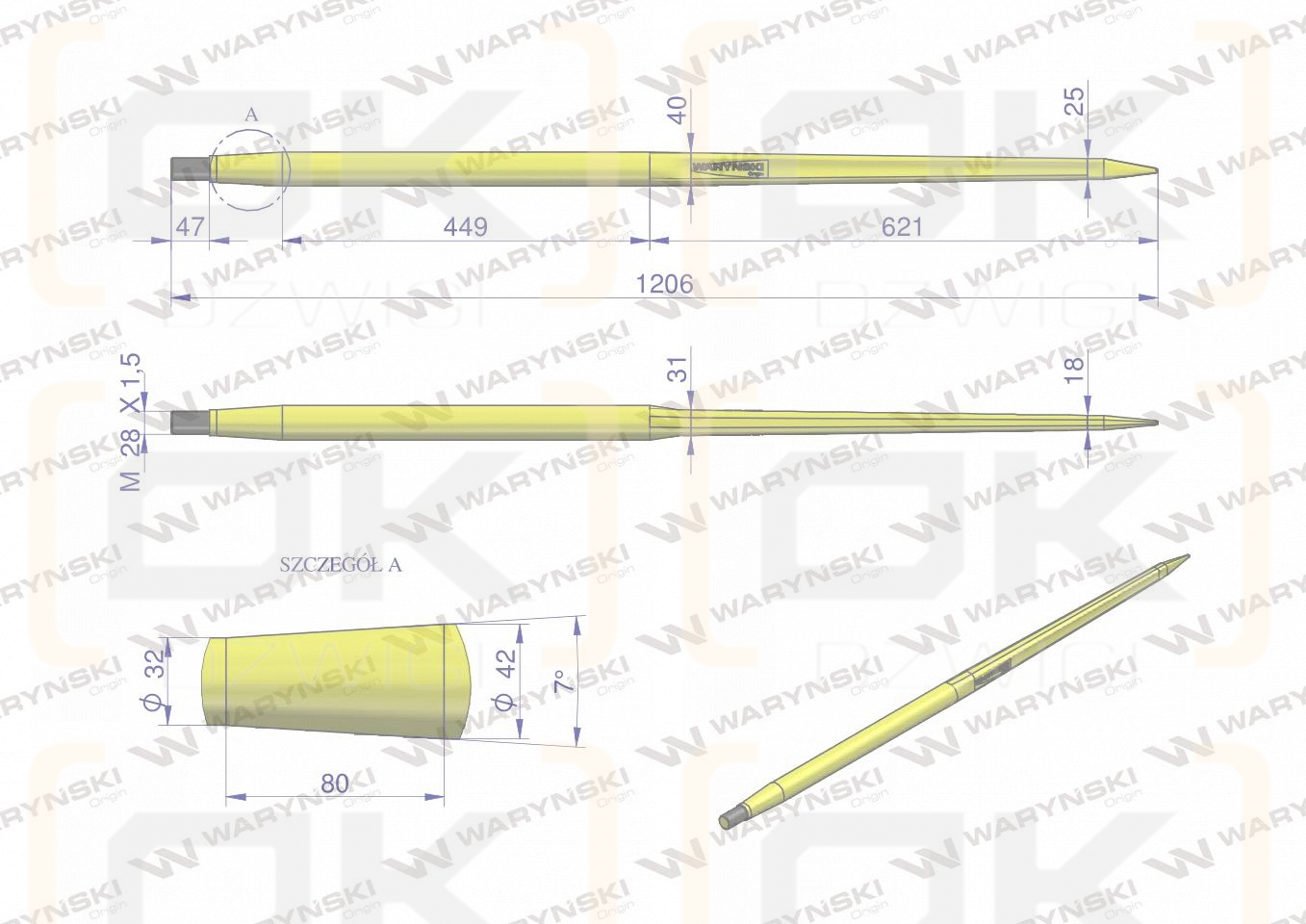 Ząb ładowacza CIĘŻKI uniwersalny prosty L- 1200 mm zastosowanie  5193-51563 Tur WARYŃSKI