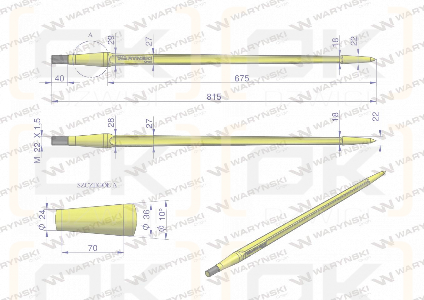 Ząb ładowacza uniwersalny prosty L- 810 mm zastosowanie 5193-FT1N Tur WARYŃSKI