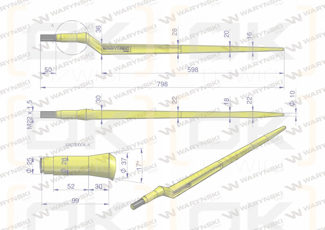 Ząb ładowacza uniwersalny Z L- 800 mm Tur WARYŃSKI