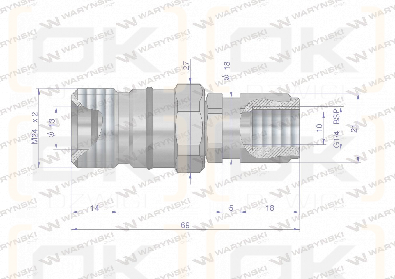 Szybkozłącze hydrauliczne skręcane gniazdo G1/4