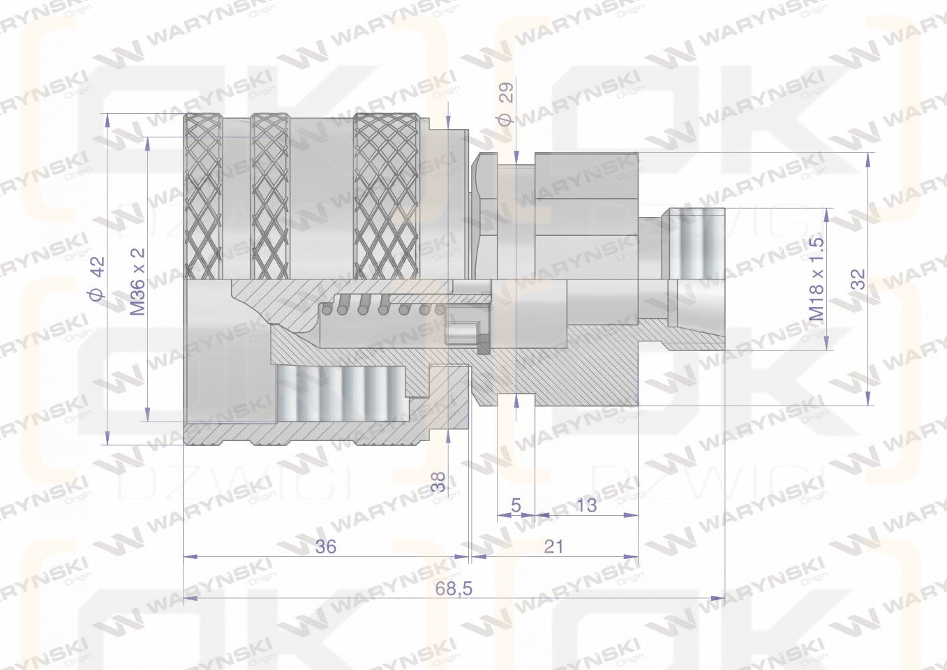 Szybkozłącze hydrauliczne skręcane wtyczka M18x1.5 gwint zewnętrzny 300bar Waryński