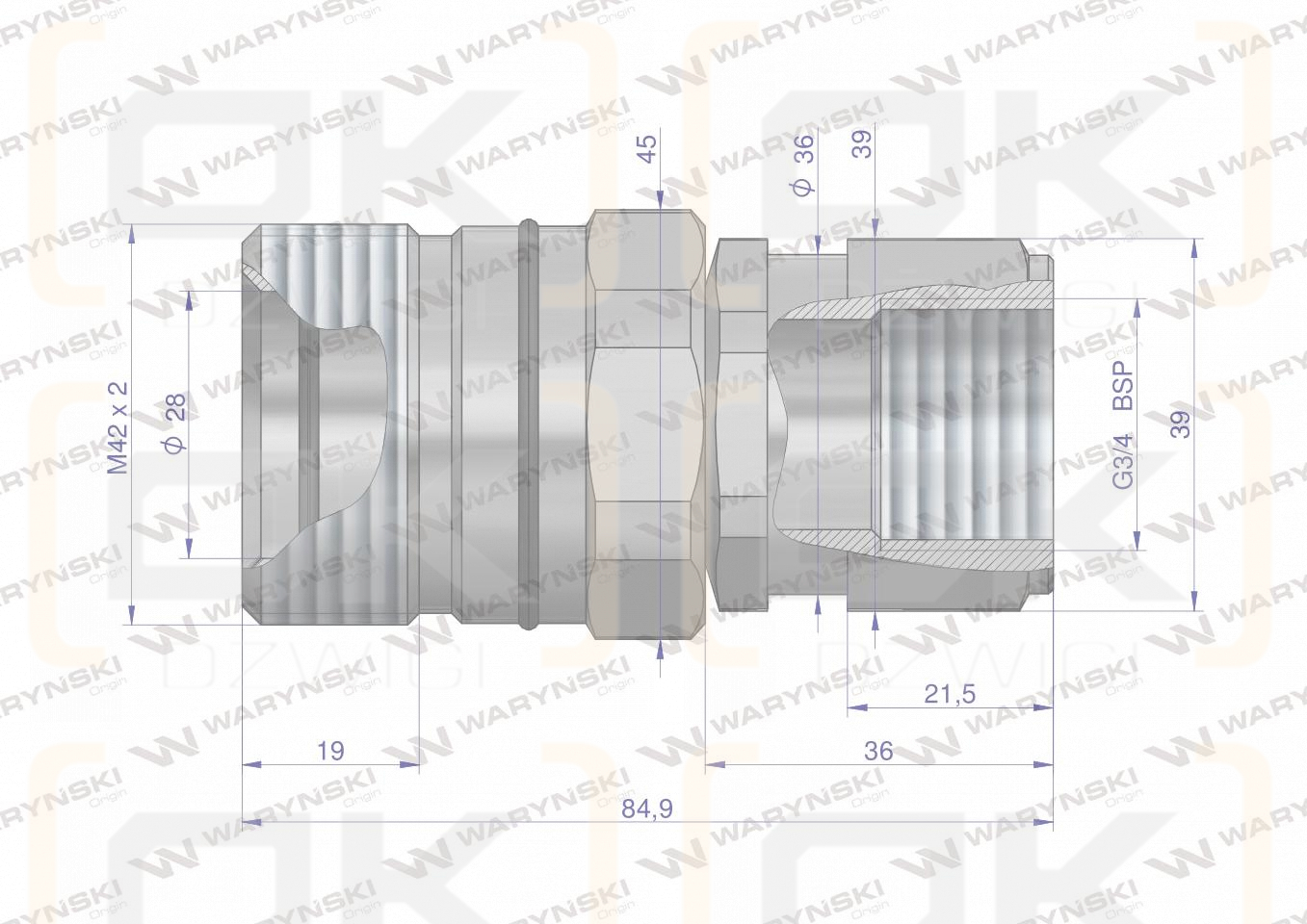 Szybkozłącze hydrauliczne skręcane gniazdo G3/4