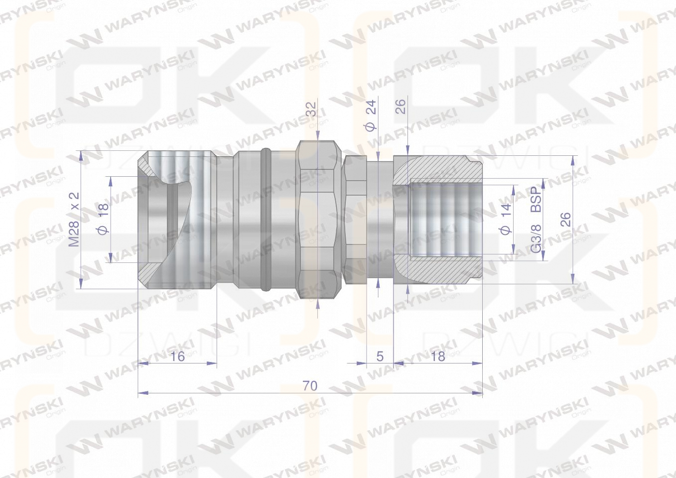 Szybkozłącze hydrauliczne skręcane gniazdo G3/8