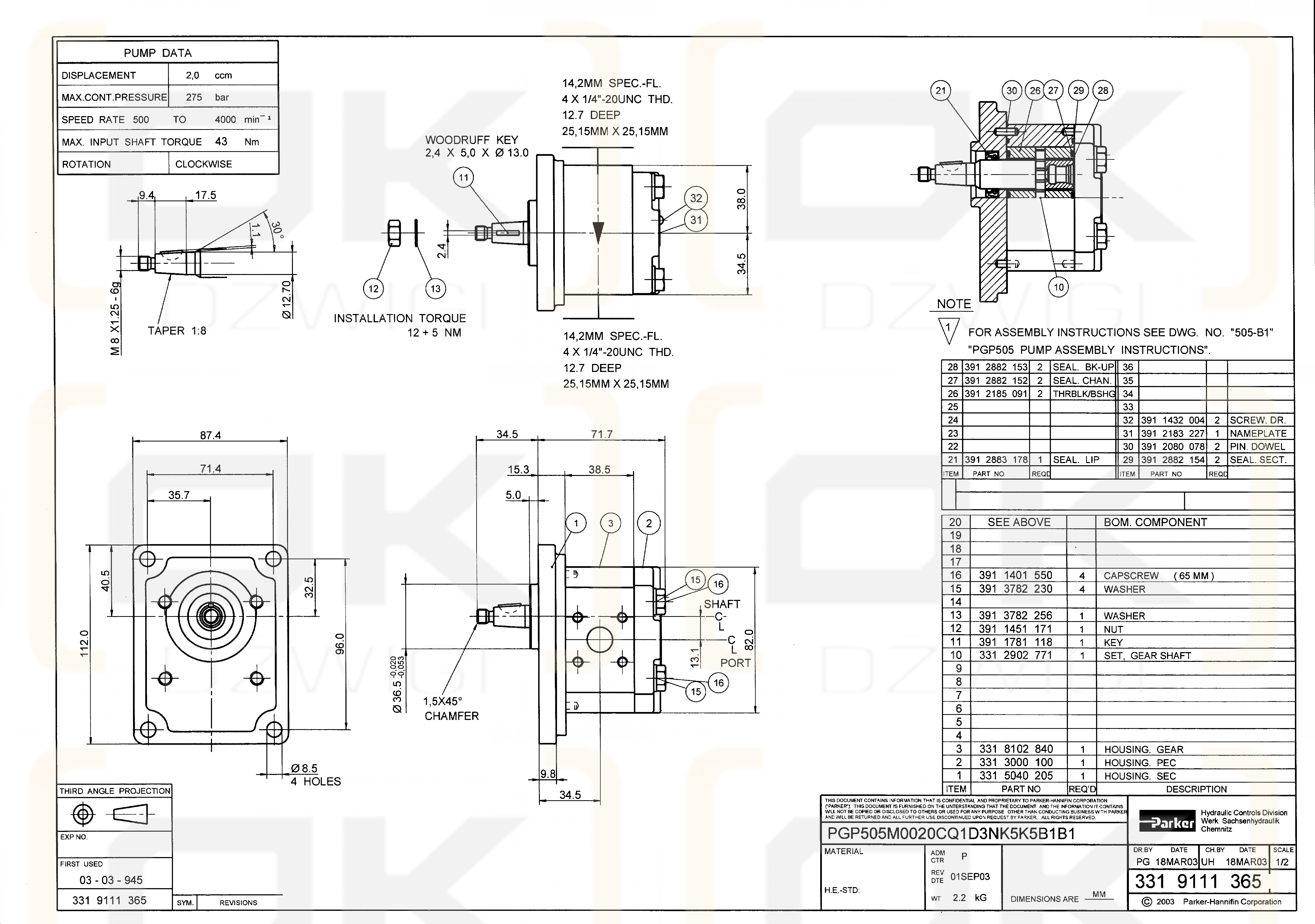 Pompa hydrauliczna zębata Danfoss 11074608 TANDEM