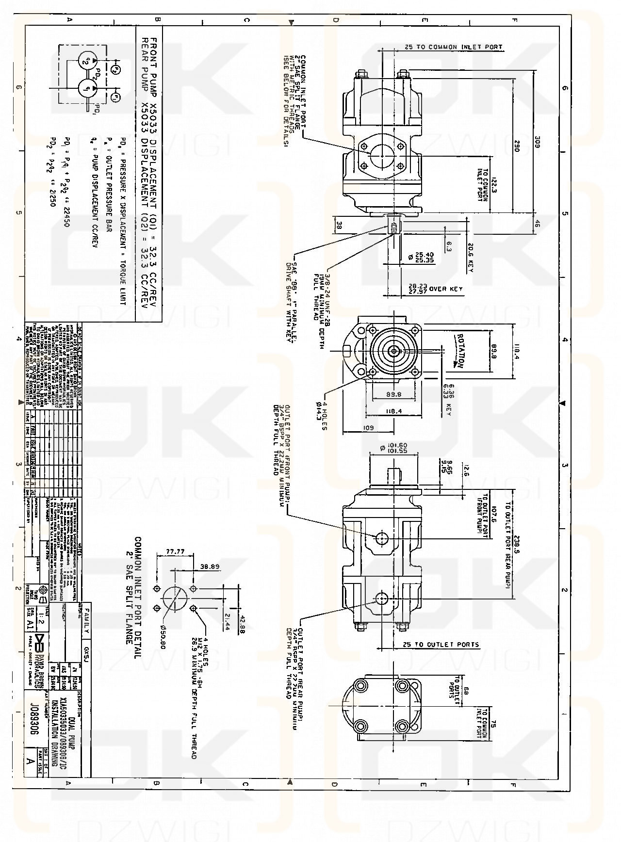 Bomba hidráulica de engranajes de dos secciones Hydreco David Brown X1A50335033/089306/1C