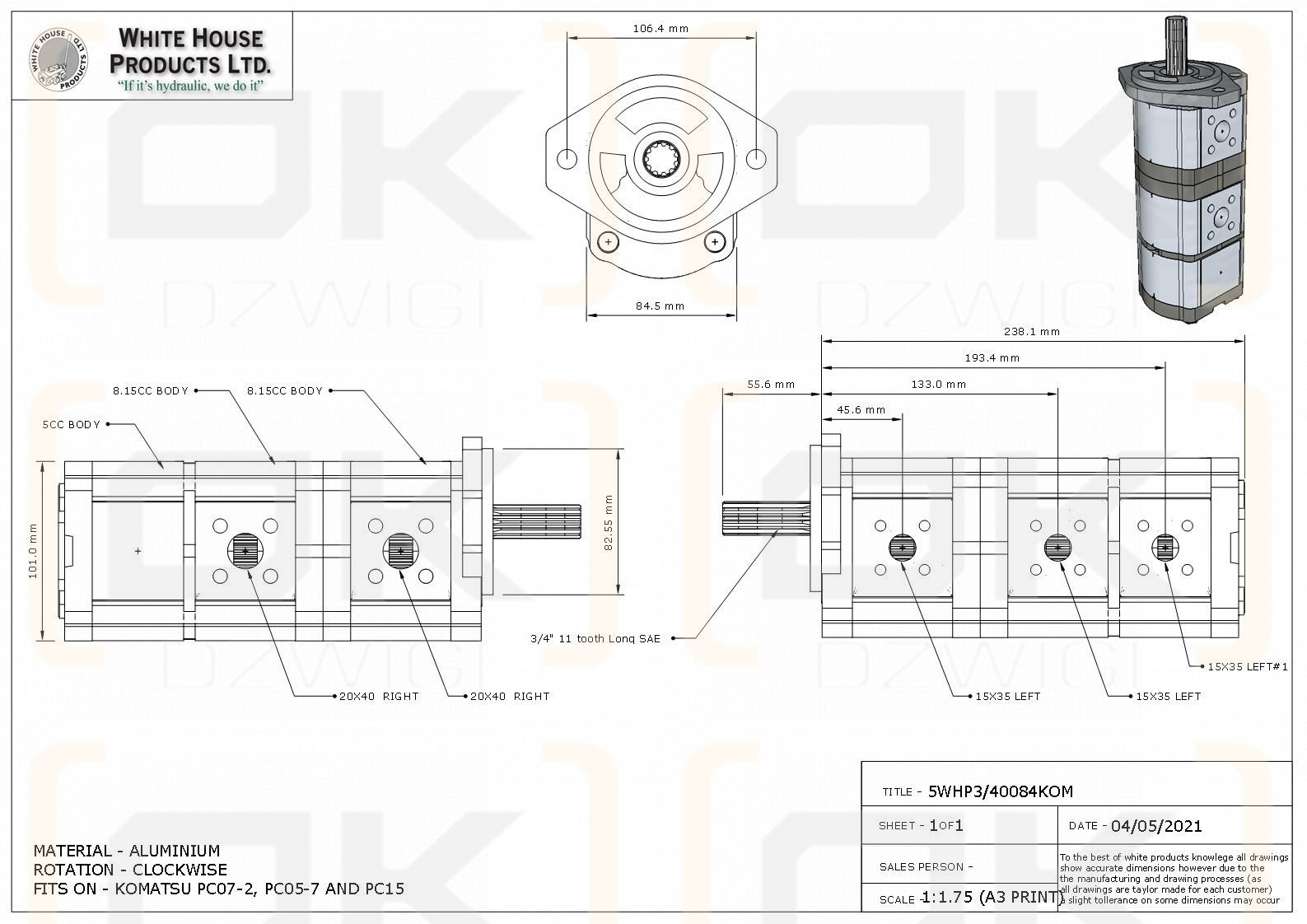 KOMATSU 840120016 TRIPLE PUMP