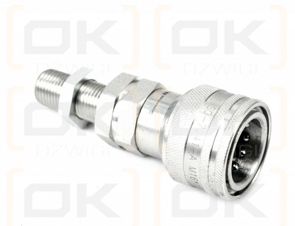 Szybkozłącze hydrauliczne gniazdo long M16x1.5 gwint zewnętrzny EURO (ISO 7241-A) z eliminatorem ciśnienia Waryński