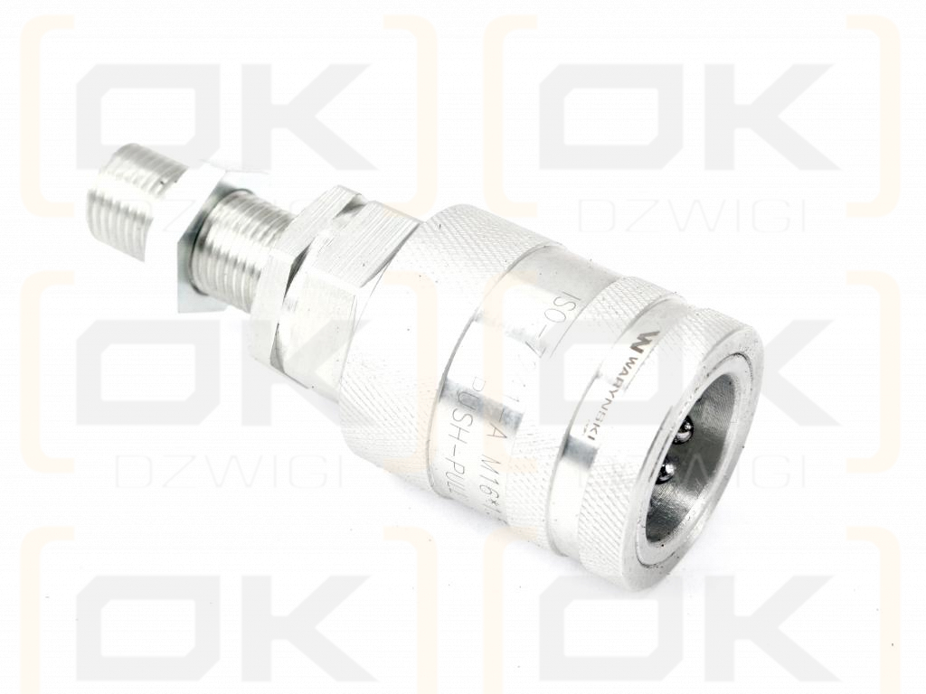 Szybkozłącze hydrauliczne gniazdo long M16x1.5 gwint zewnętrzny EURO PUSH-PULL (ISO 7241-A) z eliminatorem ciśnienia Waryński