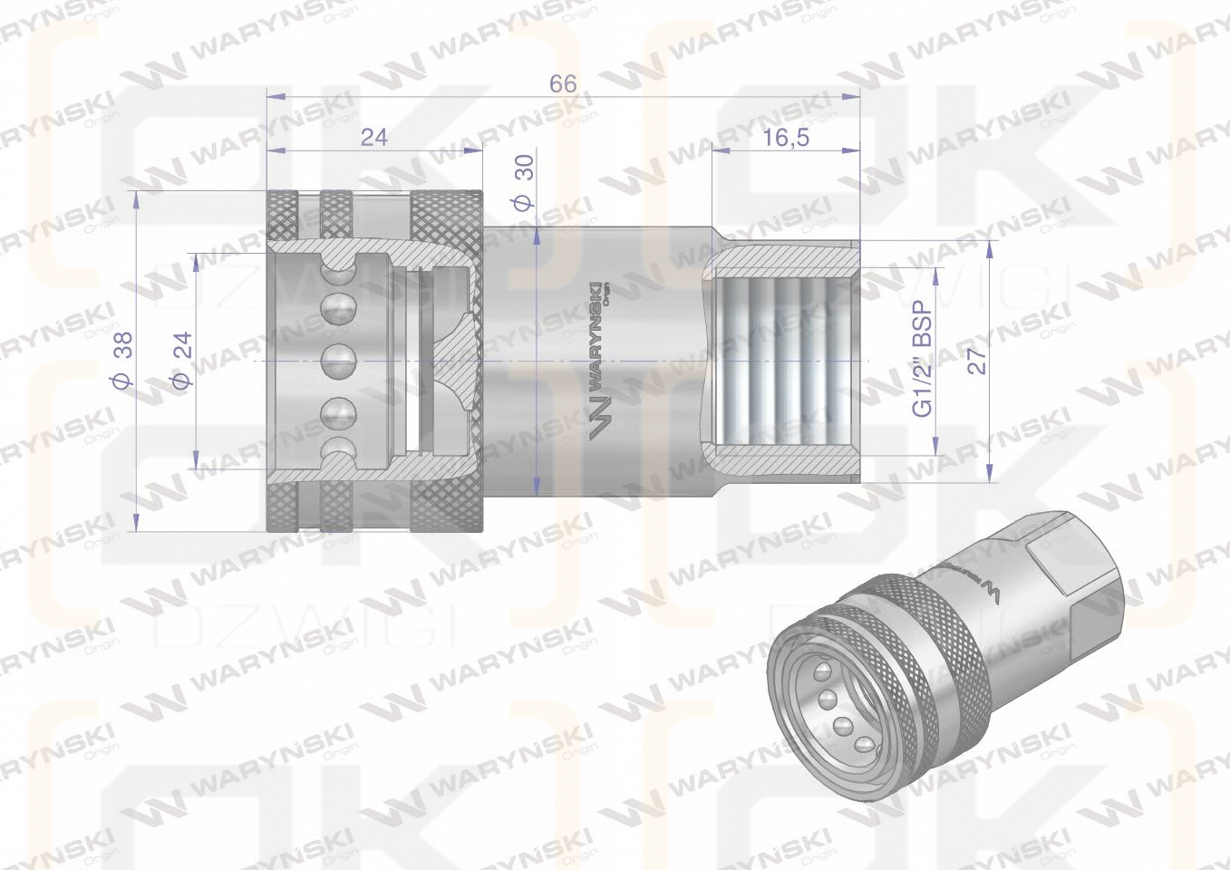 Szybkozłącze hydrauliczne gniazdo G1/2
