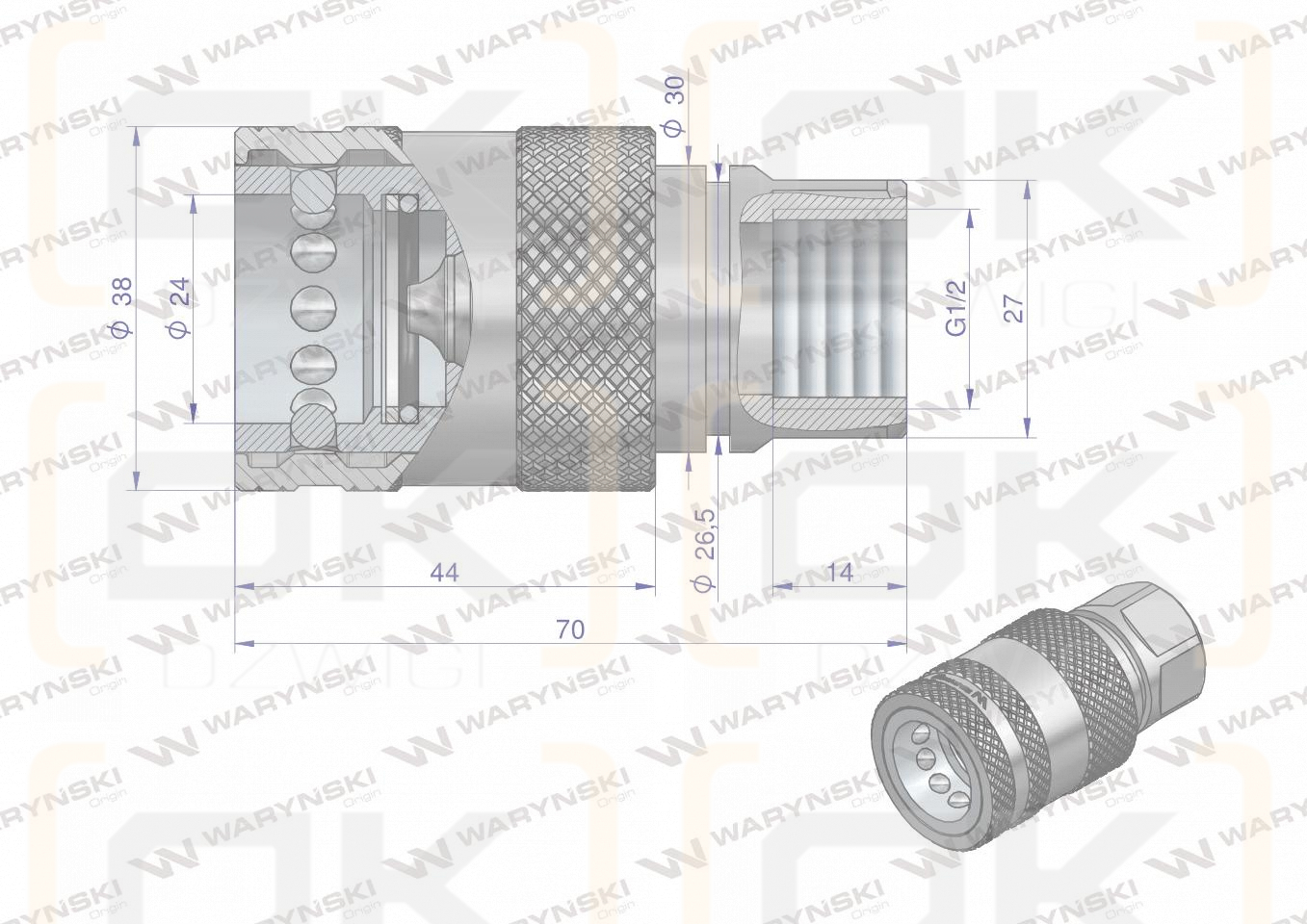 Szybkozłącze hydrauliczne gniazdo G1/2