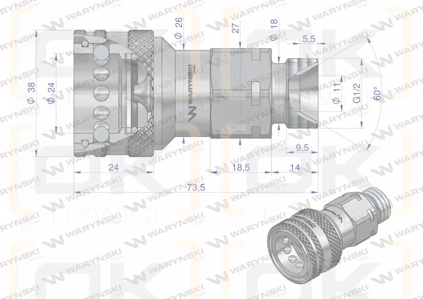 Szybkozłącze hydrauliczne gniazdo G1/2