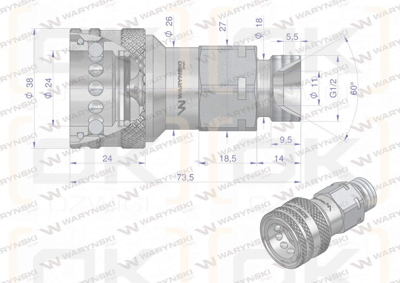 Szybkozłącze hydrauliczne gniazdo G1/2
