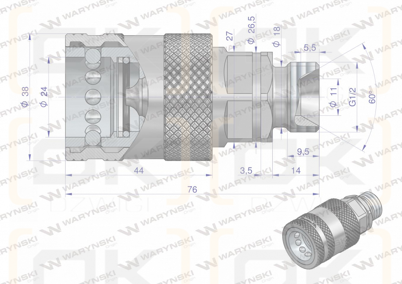 Szybkozłącze hydrauliczne gniazdo G1/2