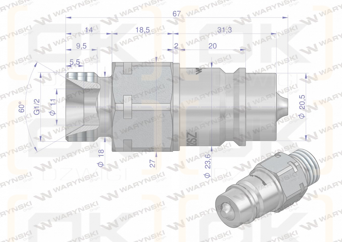 Szybkozłącze hydrauliczne wtyczka G1/2