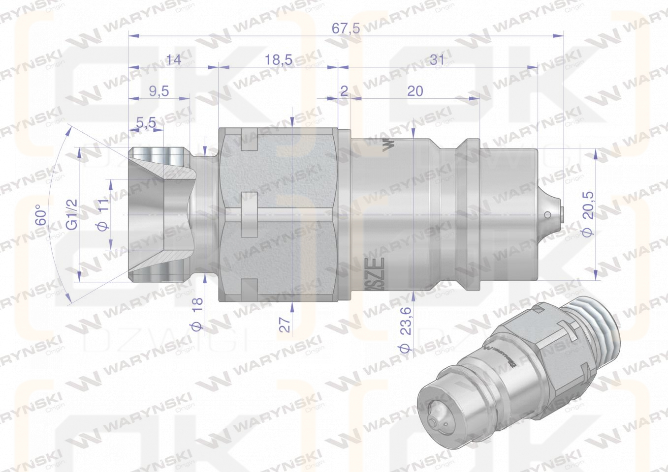 Szybkozłącze hydrauliczne wtyczka G1/2