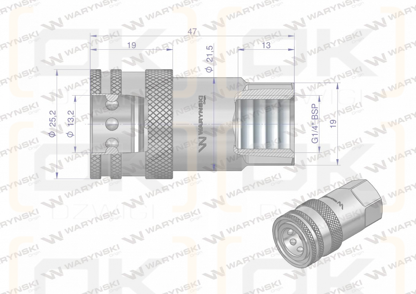 Szybkozłącze hydrauliczne gniazdo G1/4
