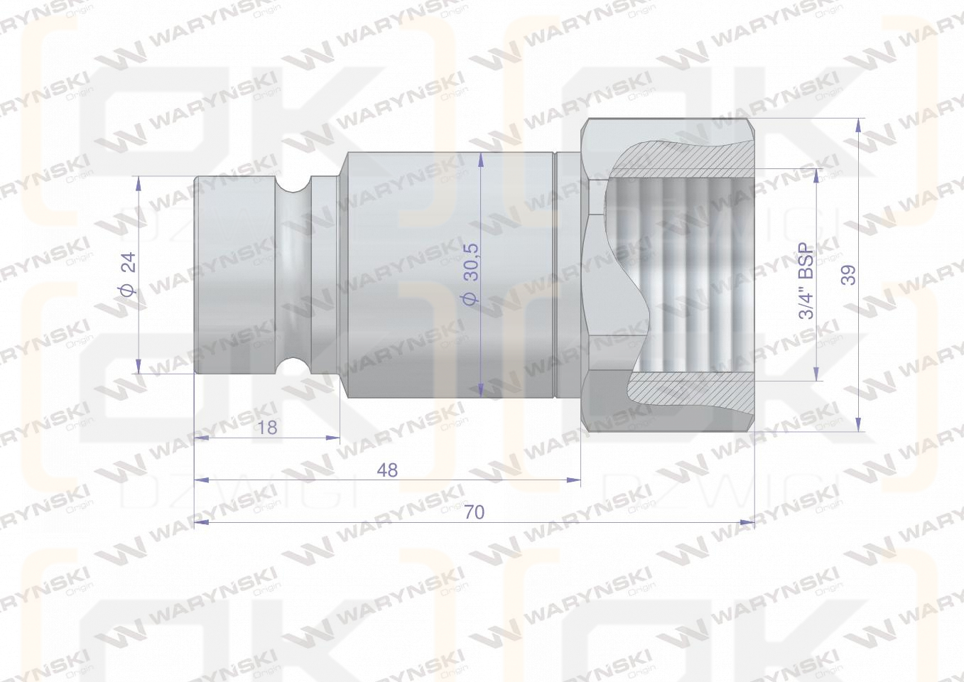 Szybkozłącze hydrauliczne suchoodcinające (rozmiar 1/2) wtyczka G3/4