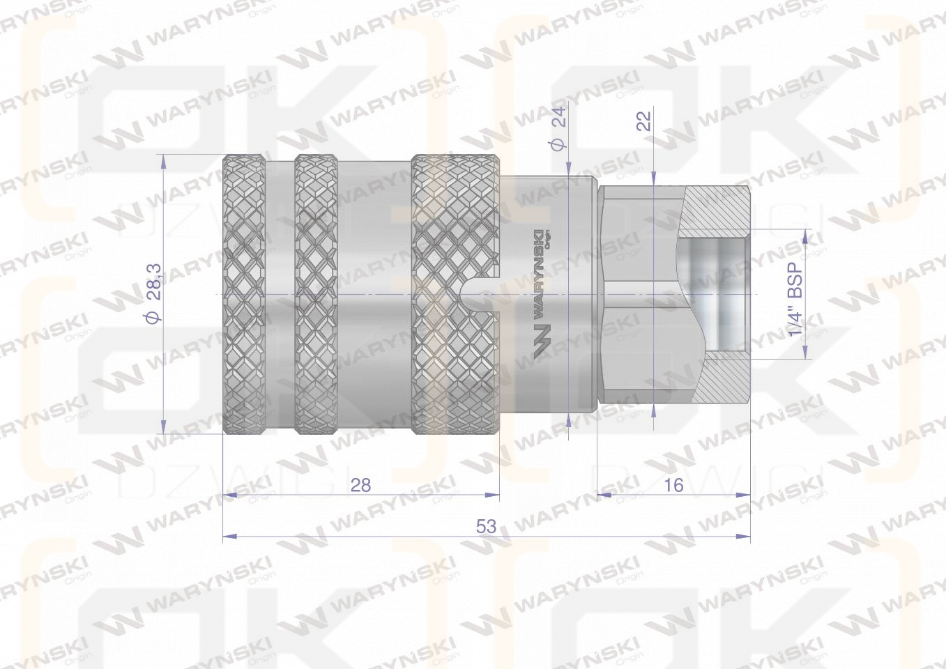 Szybkozłącze hydrauliczne suchoodcinające gniazdo G1/4