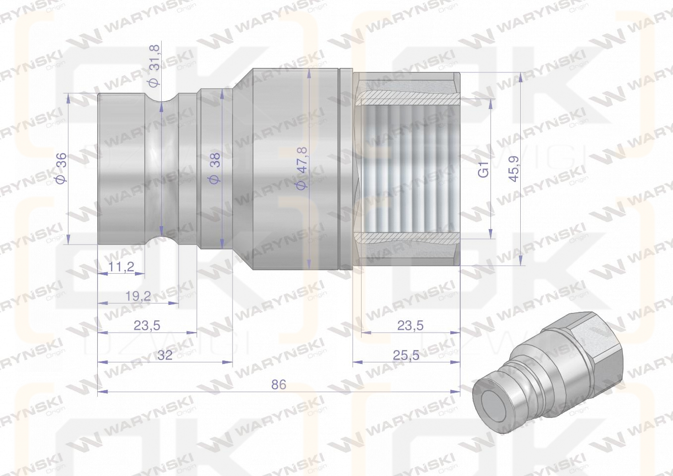 Szybkozłącze hydrauliczne suchoodcinające wtyczka G1