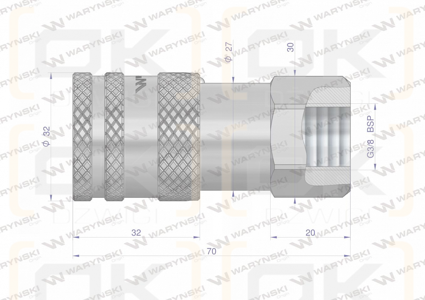 Szybkozłącze hydrauliczne suchoodcinające gniazdo G3/8