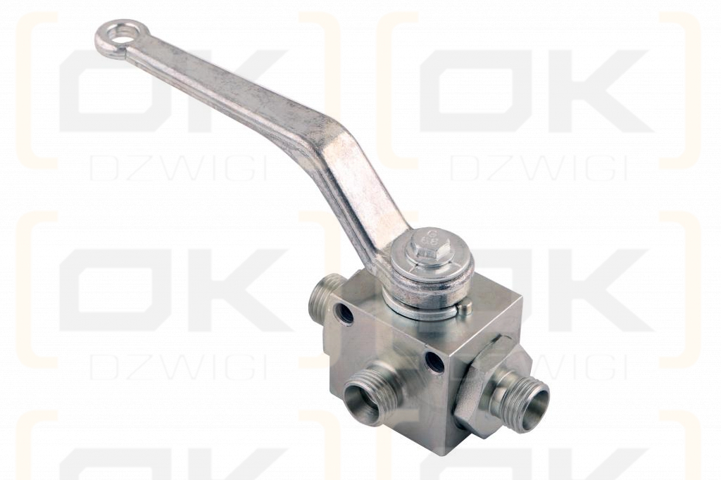 Zawór kulowy hydrauliczny 3-drogowy 3/2 M16x1.5 10L z otworami mocującymi 500 bar Waryński