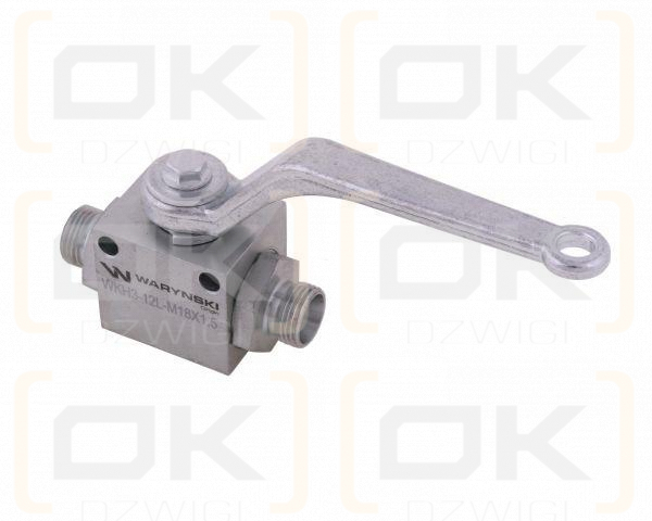 Zawór kulowy hydrauliczny 3-drogowy 3/2 M18x1.5 12L z otworami mocującymi 500 bar Waryński