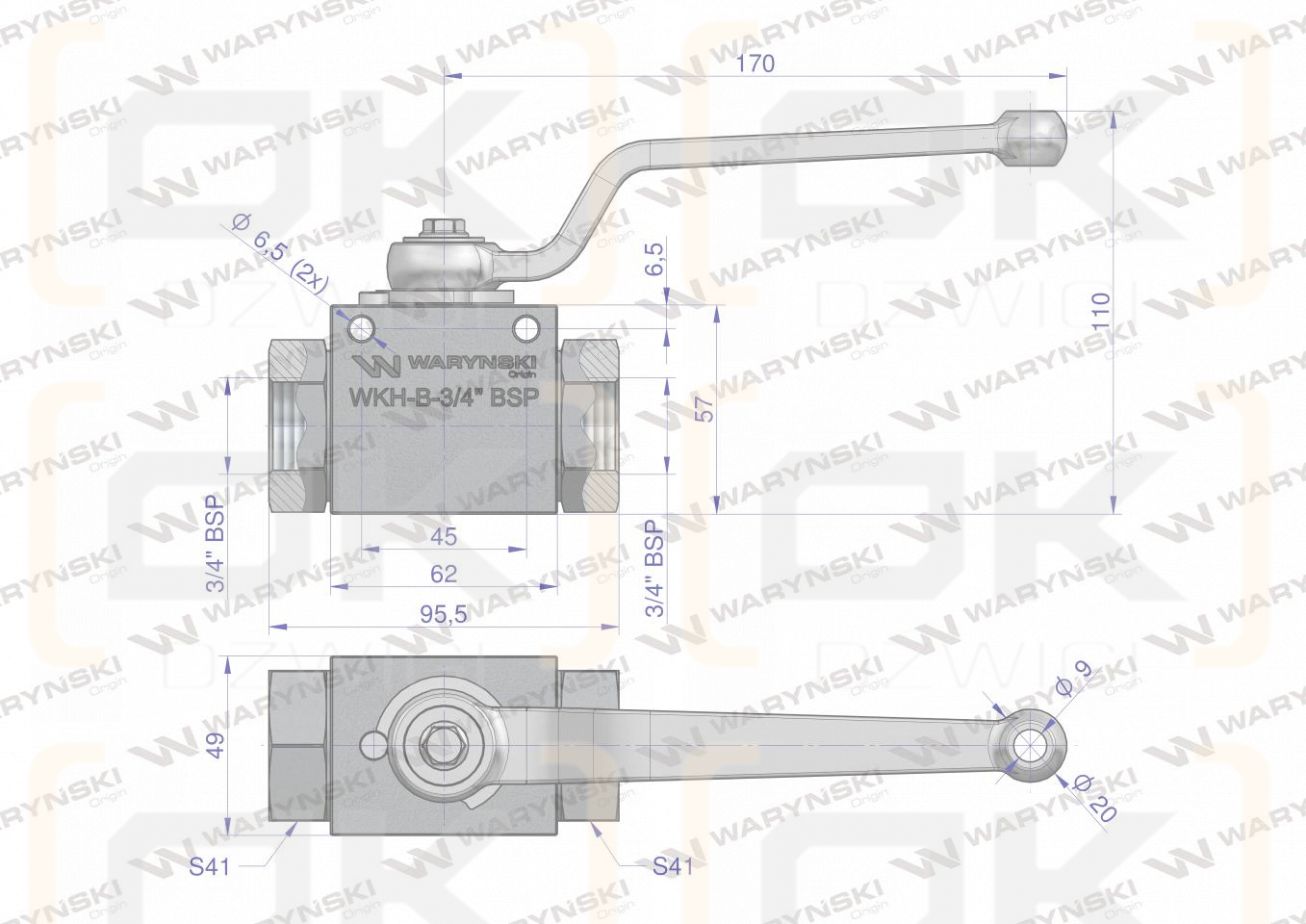 Zawór kulowy hydrauliczny 2-drogowy 2/2 - 3/4