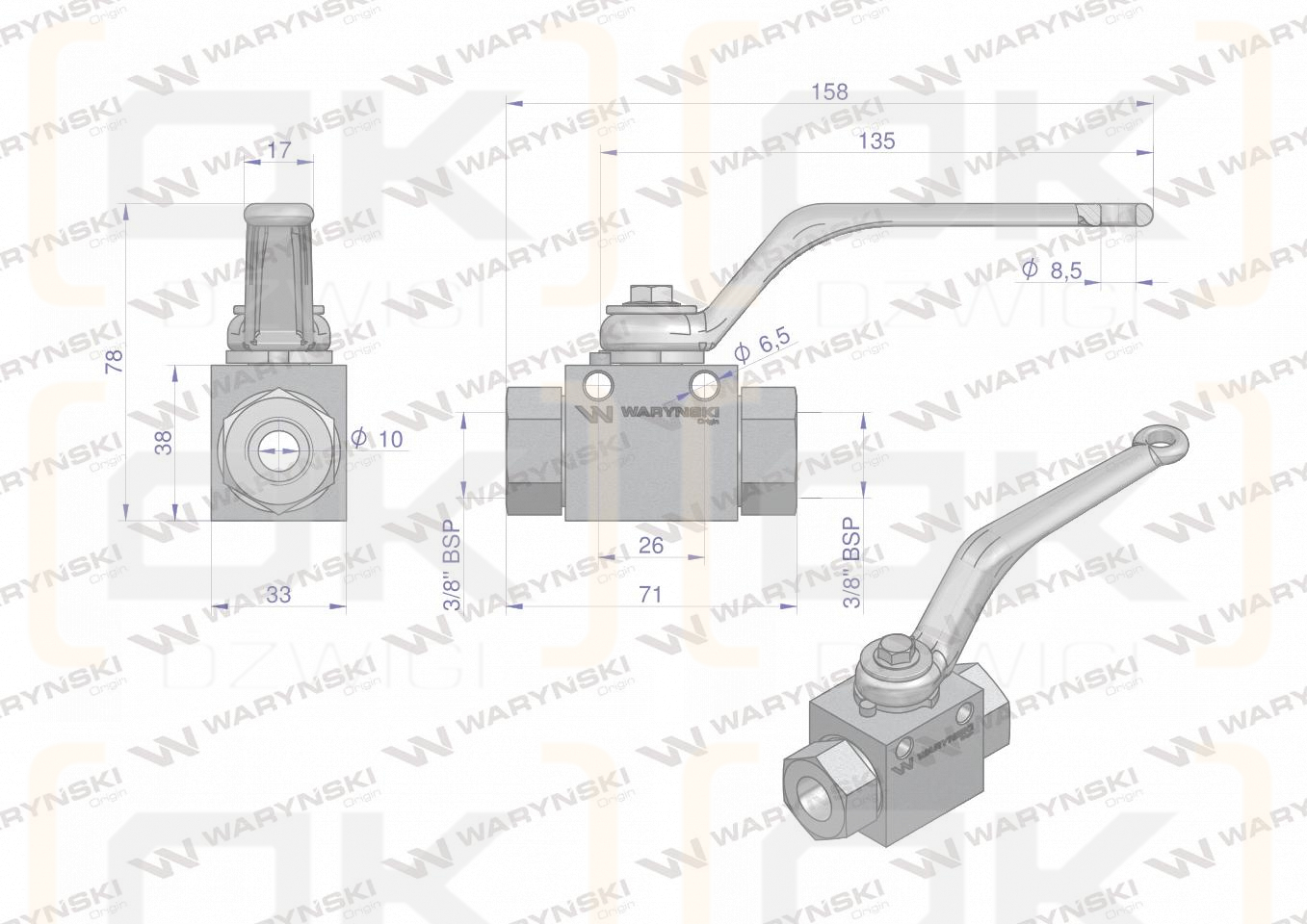 Zawór kulowy hydrauliczny 2-drogowy 2/2 - 3/8