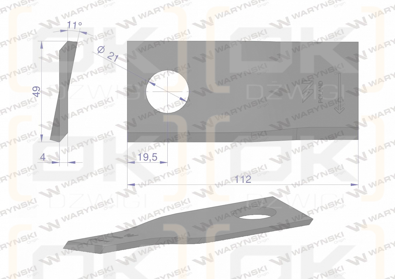 Nóż, nożyk kosiarka 112X48X4X21 prawy zastosowanie 434970 Pottinger WARYŃSKI ( sprzedawane po 25 )