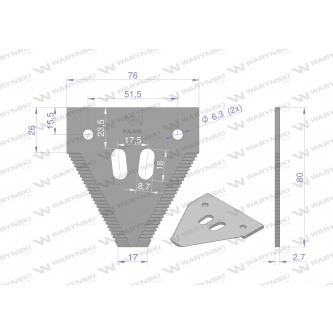 Nóż żniwny 80x76x2.7mm otwór 6.5 zastosowanie 1096606 420100046 Schumacher WARYŃSKI ( sprzedawane po 25 )