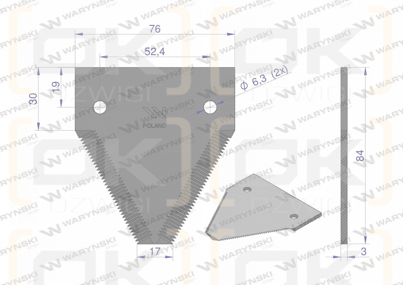 Nóż żniwny ostrza ząbkowane na wierzchu listwa nożowa zastosowanie 84429103 New Holland WARYŃSKI ( sprzedawane po 25 )