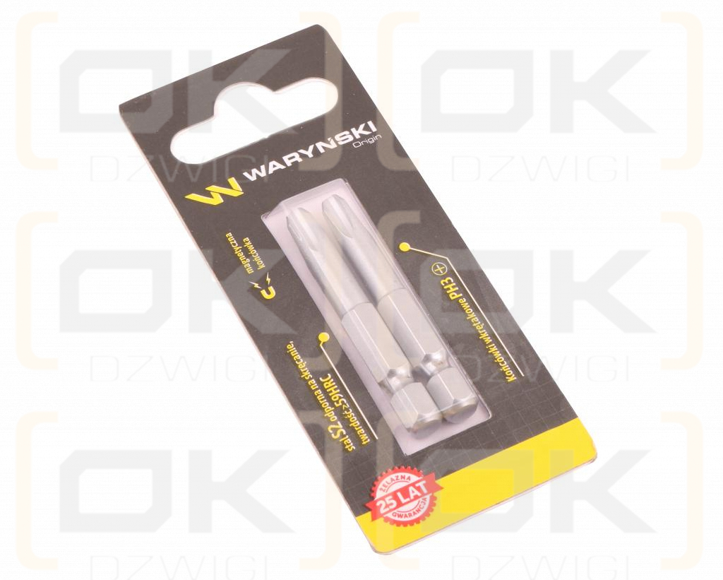 Końcówki wkrętakowe bity PH3 50mm Waryński komplet w blistrze dwusztukowym