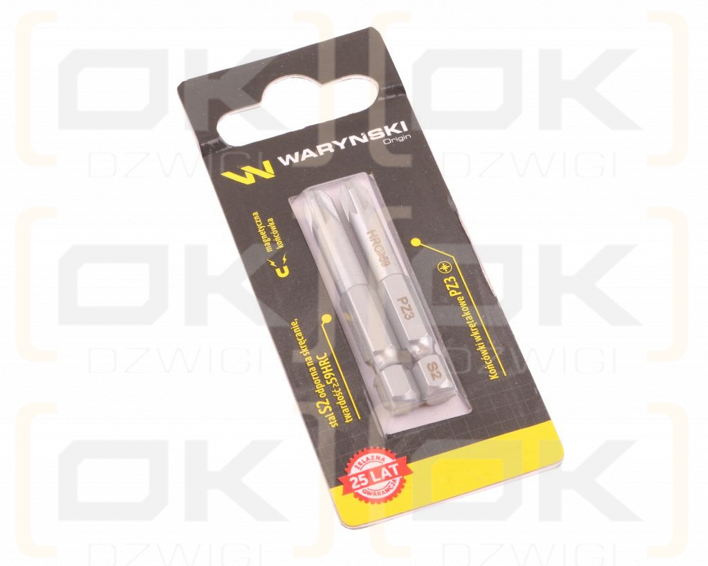 Końcówki wkrętakowe bity PZ3 50mm Waryński komplet w blistrze dwusztukowym