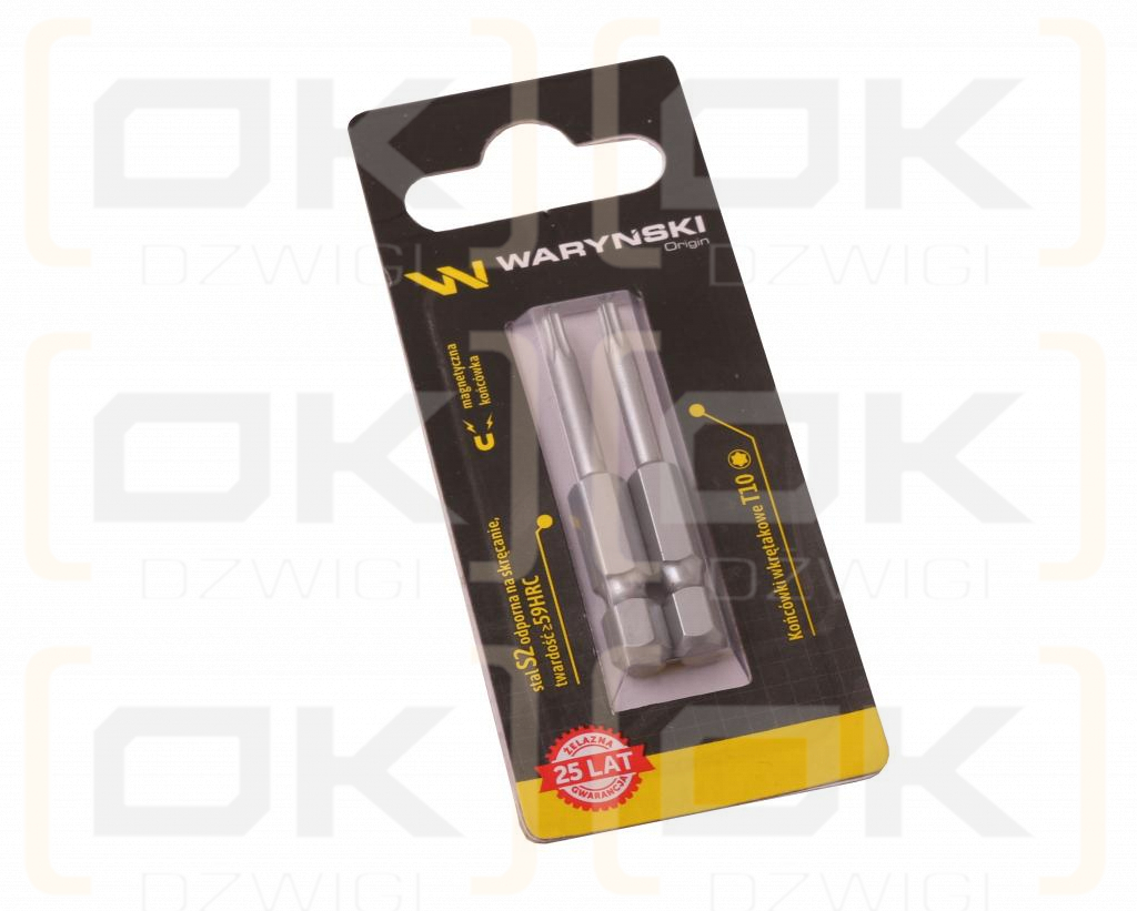 Końcówki wkrętakowe bity T10 50mm Waryński komplet w blistrze dwusztukowym