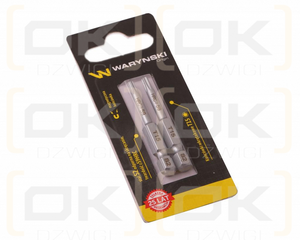 Końcówki wkrętakowe bity T15 50mm Waryński komplet w blistrze dwusztukowym
