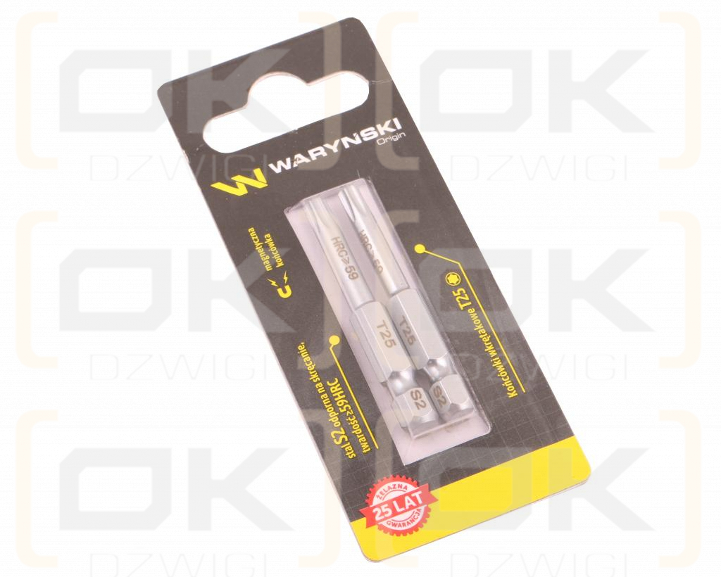 Końcówki wkrętakowe bity T25 50mm Waryński komplet w blistrze dwusztukowym