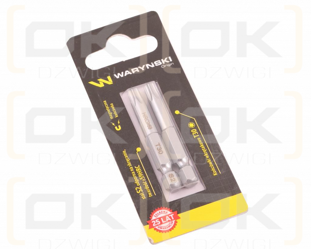 Końcówki wkrętakowe bity T30 50mm Waryński komplet w blistrze dwusztukowym