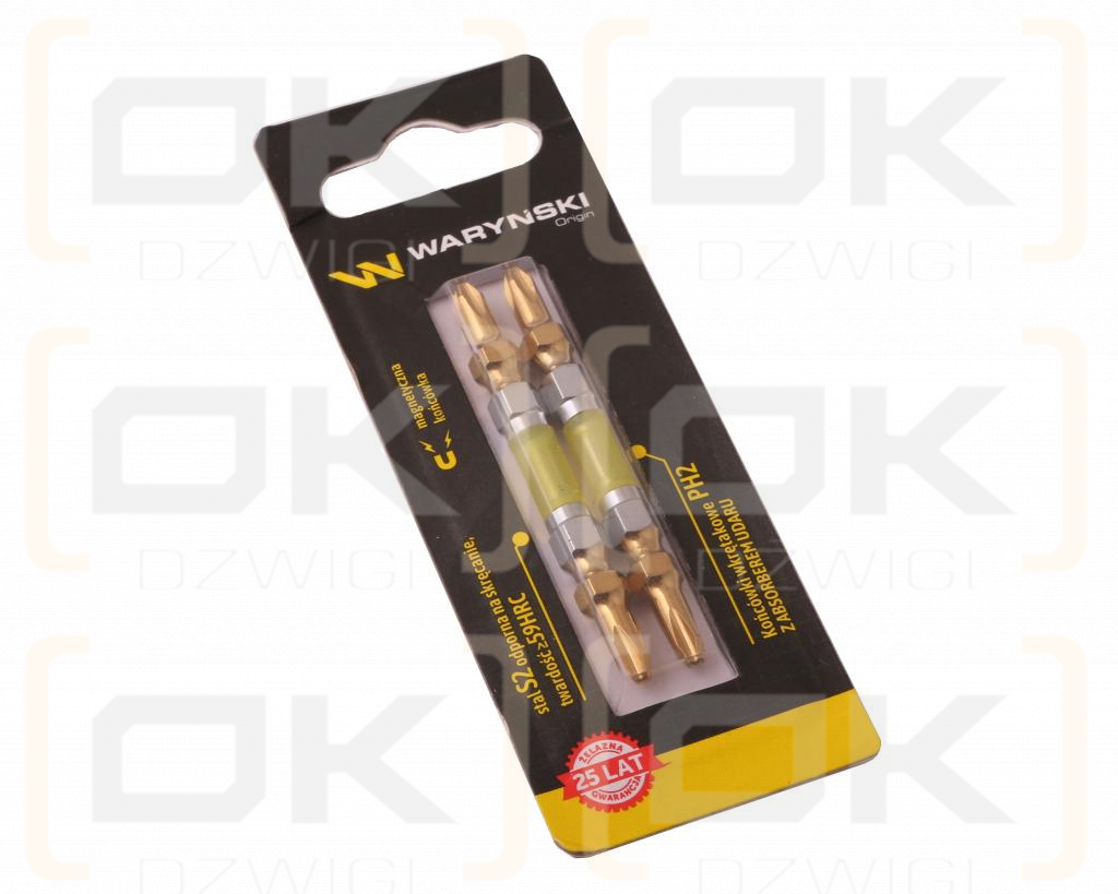 Końcówki wkrętakowe z absorberem PH2 65mm Waryński komplet w blistrze dwusztukowym
