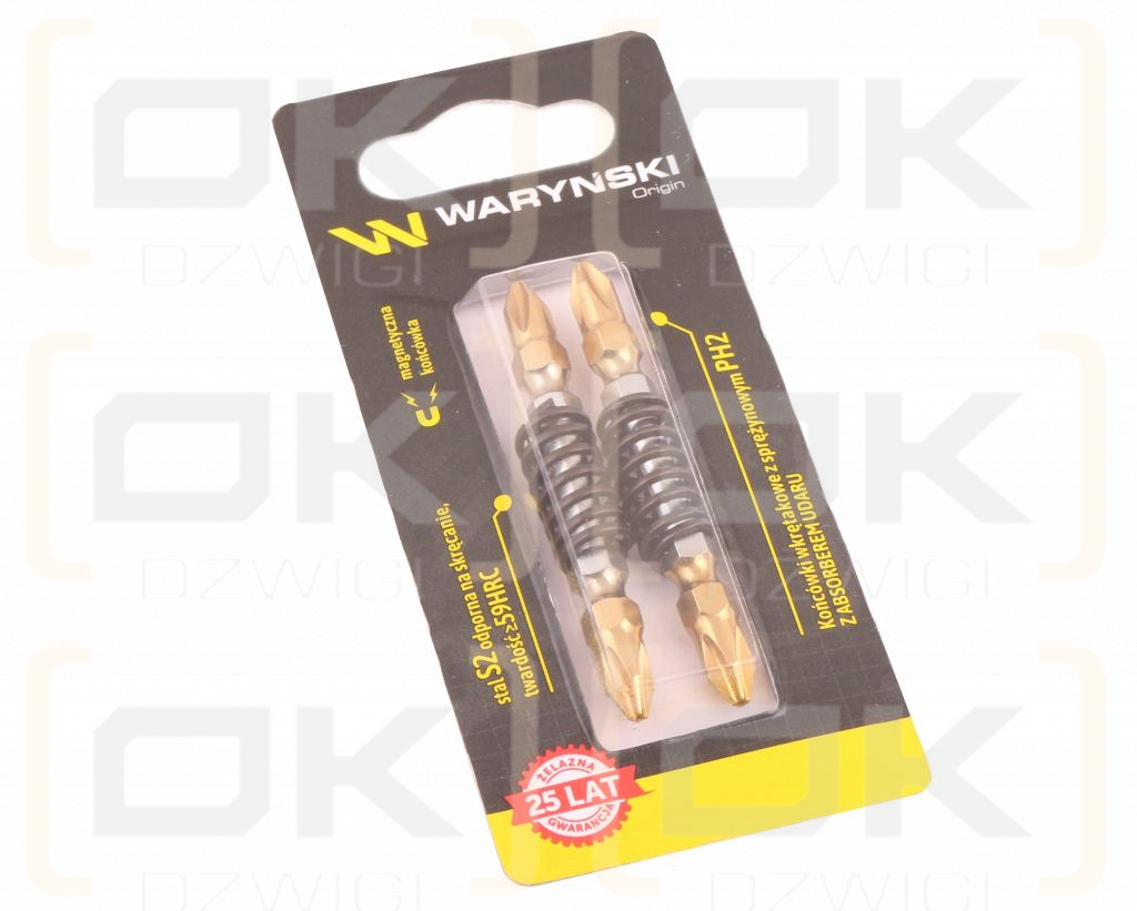 Końcówki wkrętakowe z absorberem sprężynowym PH2 65mm Waryński komplet w blistrze dwusztukowym