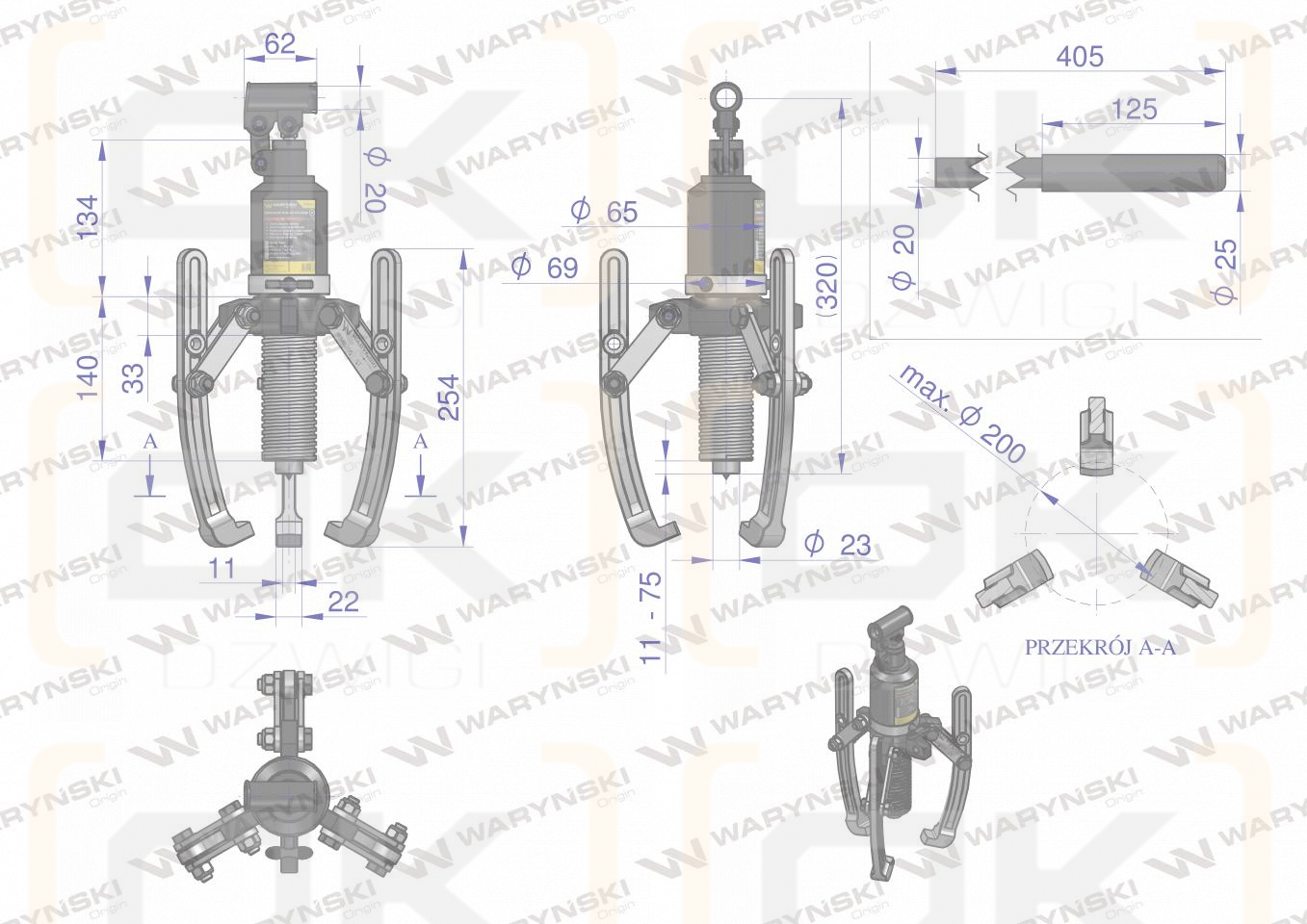 Lagerabzieher, hydraulisch 5T mit Sicherheitsventilen, in der Mechanik, Service, Montagearbeiten, Stahlkonstruktionen, Waryński